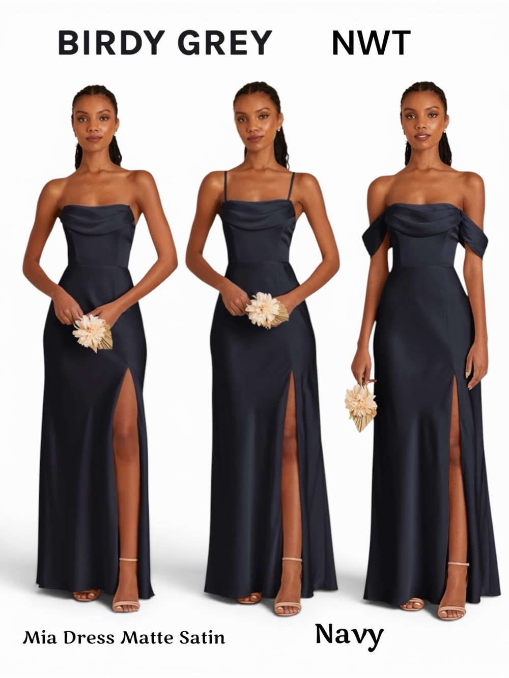 Birdy Grey Navy Strapless Matte Satin Bridesmaid Gown